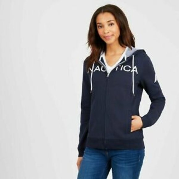 Nautica Womens Signature Logo Full Zip Hoodie - Picture 1 of 5
